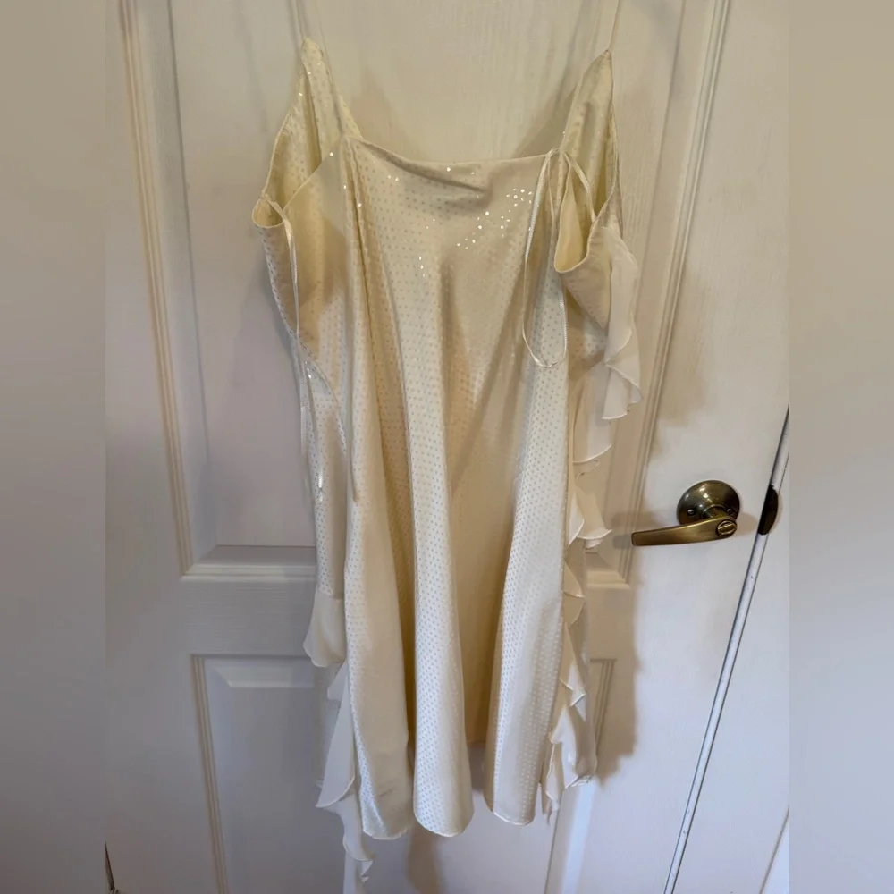 Zara Cream Satin Mini asymmetrical Dress - Picture 2 of 10